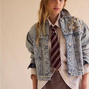 We The Free Opal Swing Jacquard Denim Jacket Size XS (oversized)